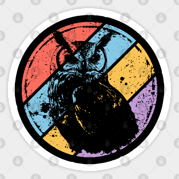 Vintage Grunge Owl Pop Art – Retro Nocturnal Bird Distressed Design Sticker by TuncGK